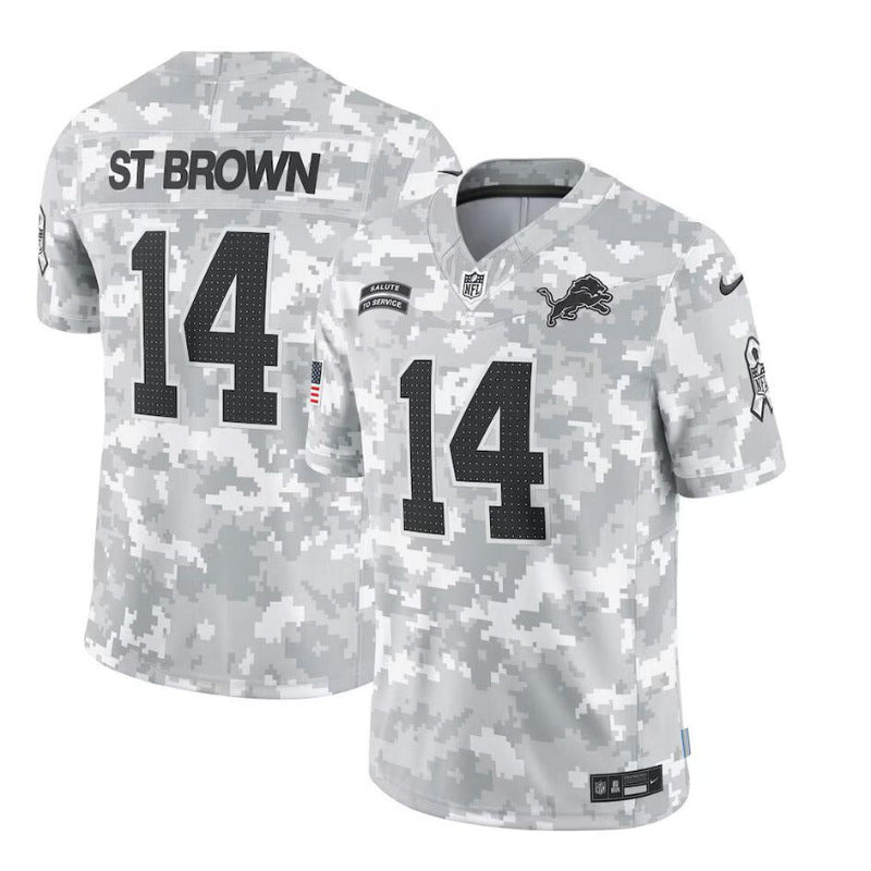 men/women/kids Detroit Lions Amon-Ra St. Brown No.14 2024 Salute To Service Jersey