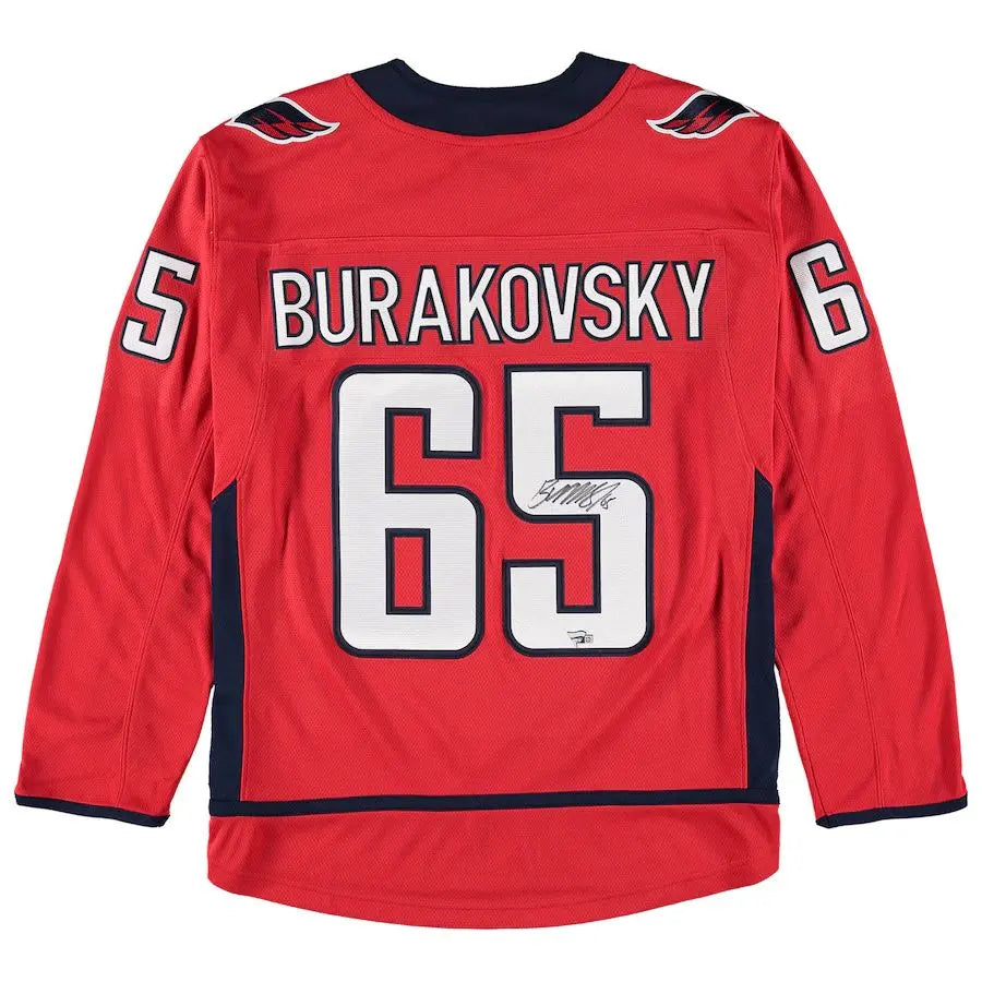 W.Capitals #65 Andre Burakovsky Fanatics Authentic Autograph Jersey  Red Stitched American Hockey Jerseys