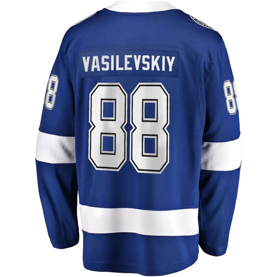 TB.Lightning #88 Andrei Vasilevskiy Fanatics Branded Home 2022 Stanley Cup Final Breakaway Player Jersey  Blue Stitched American Hockey Jerseys