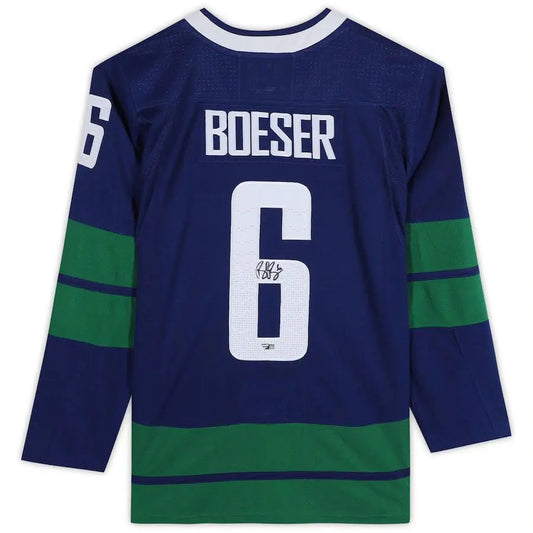 V.Canucks #6 Brock Boeser Fanatics Authentic Autographed  Alternate  Jersey Blue Stitched American Hockey Jerseys