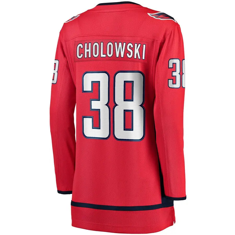 W.Capitals #38 Dennis Cholowski Fanatics Branded Home Breakaway Player Jersey  Red Stitched American Hockey Jerseys