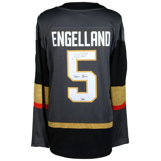 V.Golden Knights #5 Deryk Engelland Fanatics Authentic Autographed Breakaway Jersey with Vegas Born Inscription Gray Stitched American Hockey Jerseys