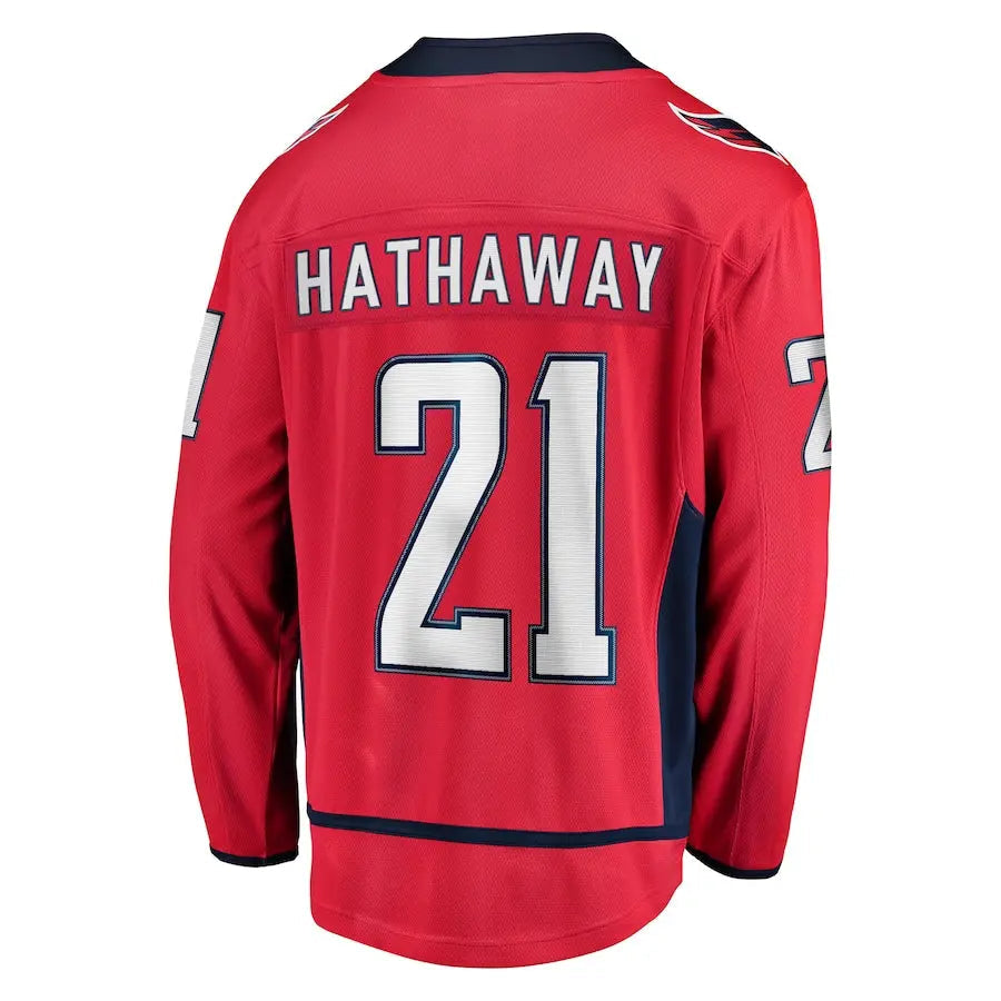 W.Capitals #21 Garnet Hathaway Fanatics Branded Replica Player Jersey  Red Stitched American Hockey Jerseys