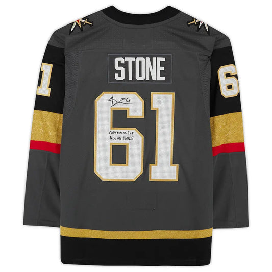 V.Golden Knights #61 Mark Stone Fanatics Authentic Autographed with Captain Of The Round Table Inscription  Limited Edition of 61 Gray Alternate Jersey Hockey Jerseys