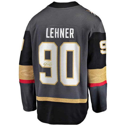 V.Golden Knights #90 Robin Lehner Fanatics Authentic Autographed Black Fanatics Breakaway Jersey Gray Hockey Jerseys