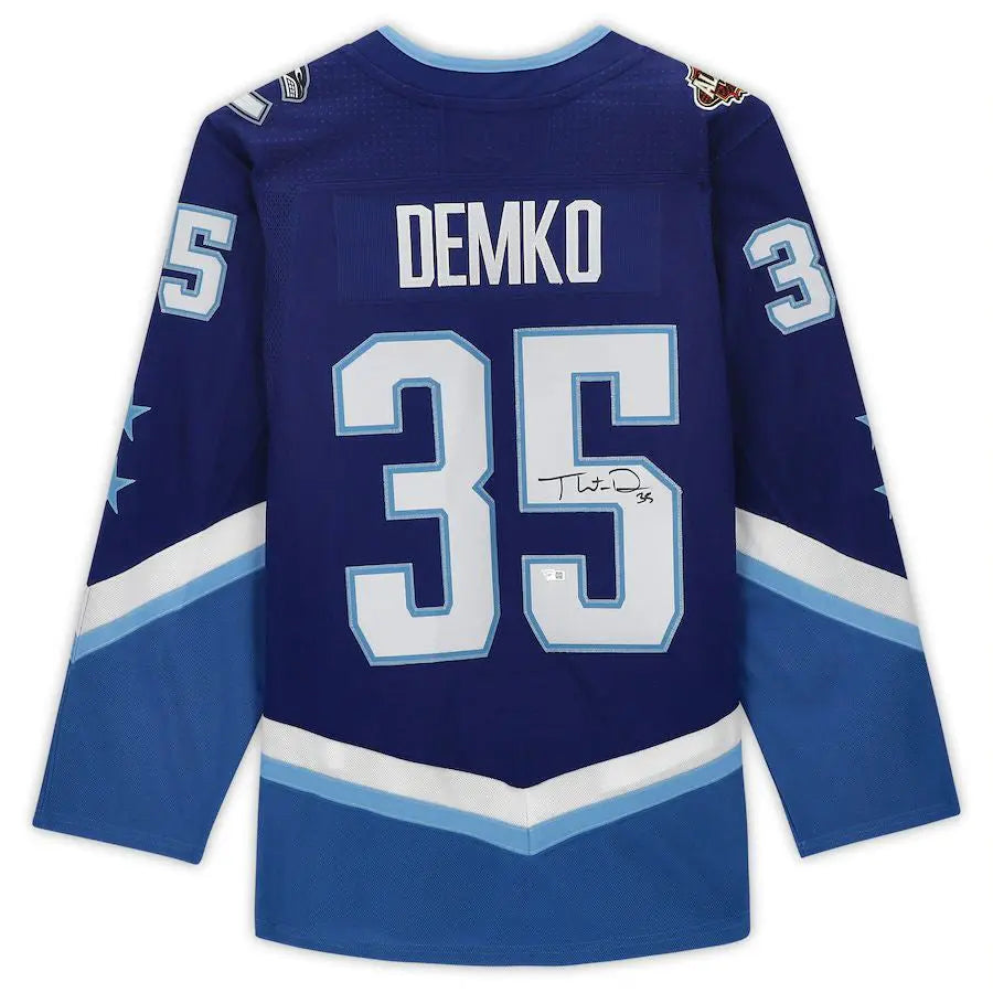 V.Canucks #35 Thatcher Demko Fanatics Authentic Autographed 2022 All-Star Game Jersey  Blue Stitched American Hockey Jerseys