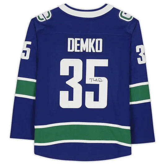 V.Canucks #35 Thatcher Demko Fanatics Authentic Autographed Fanatics Branded Breakaway Jersey Blue Stitched American Hockey Jerseys