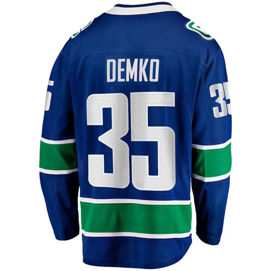 V.Canucks #35 Thatcher Demko Fanatics Branded Home Breakaway Jersey  Blue Stitched American Hockey Jerseys