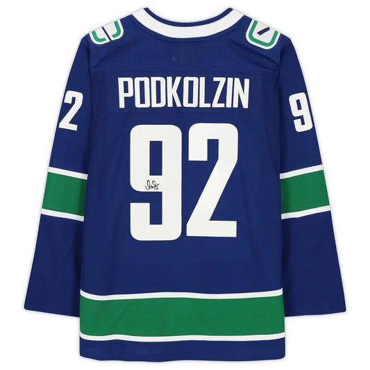 V.Canucks #92 Vasily Podkolzin Fanatics Authentic Autographed  Blue Stitched American Hockey Jerseys