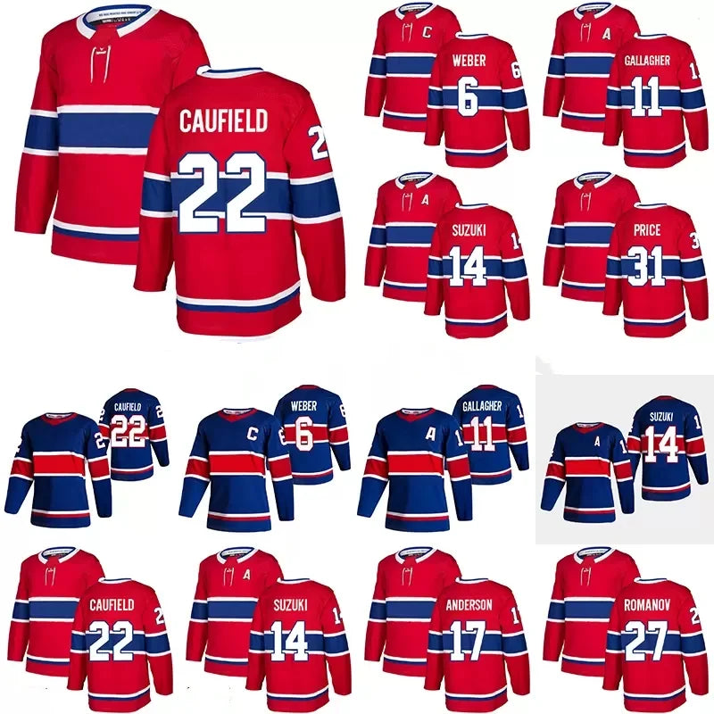 22 Cole Caufield Red Home 2021 Reverse Retro Jersey 14 Nick Suzuki 31 Carey Price 11 Brendan Gallagher 27 Romanov Hockey Jerseys